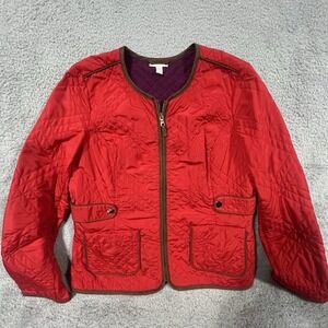 Charter Club Jacket Large Red Quilted Full-Zip Barn Coat Women's